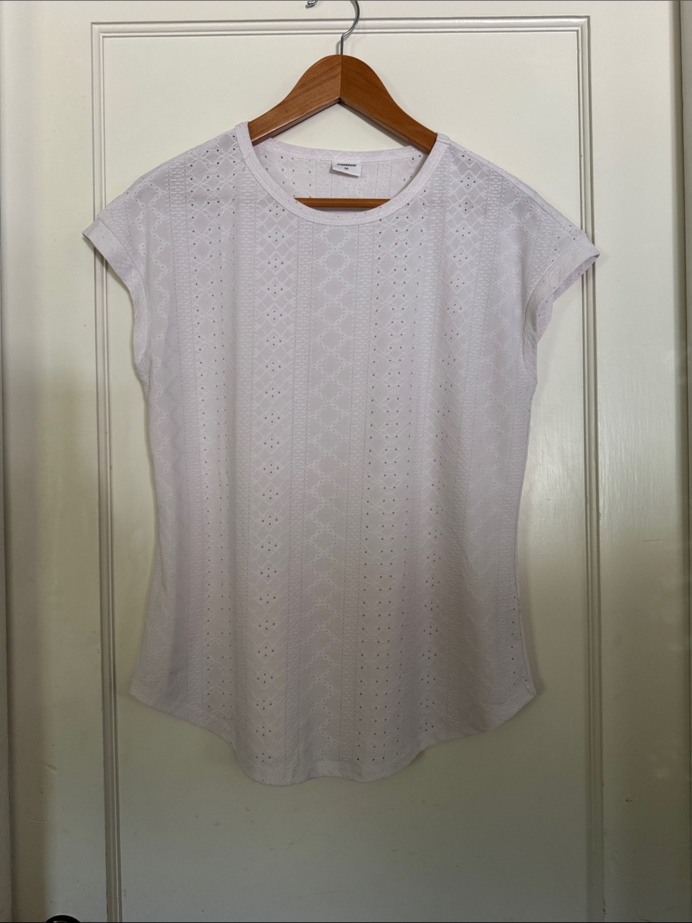 Women's Light white Eyelet Cap-Sleeve Tee